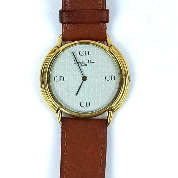 CHRISTIAN DIOR PARIS WATCH VINTAGE WRISTWATCH LUXURY GOLDEN ROUND WHITE DIAL - Picture 7 of 12